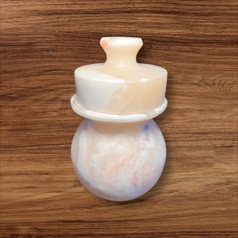 Egyptian Alabaster/marble Onyx Stone Vase‎ Lid And Serving Tray  VTG Collectible
